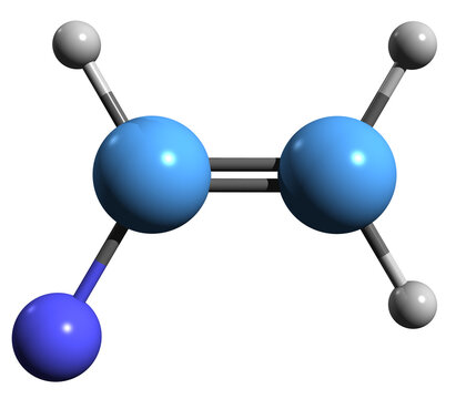  3D image of Vinyl fluoride skeletal formula - molecular chemical structure of Fluoroethylene isolated on white background