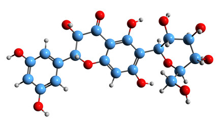 3D image of Xeractinol skeletal formula - molecular chemical structure of Paepalanthus argenteus flavanonol isolated on white background
