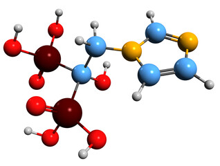 Obraz premium 3D image of Zoledronic acid skeletal formula - molecular chemical structure of bone diseases medication zoledronate isolated on white background