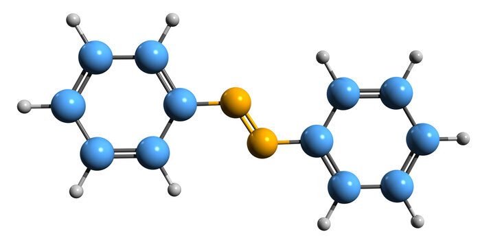 3D image of Azobenzene skeletal formula - molecular chemical structure of  photoswitchable chemical compound isolated on white background