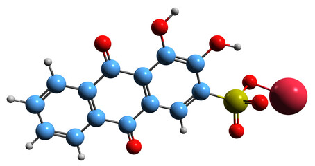  3D image of Alizarin Red S skeletal formula - molecular chemical structure of  Mordant Red 3 isolated on white background
