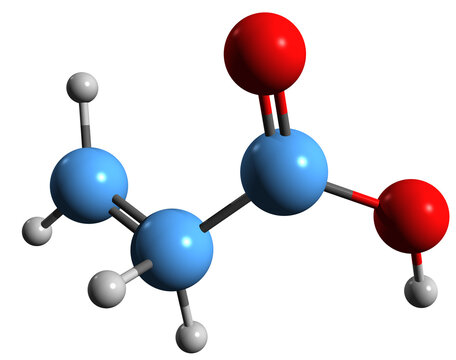 3D image of Acrylic acid skeletal formula - molecular chemical structure of propenoic acid isolated on white background

 