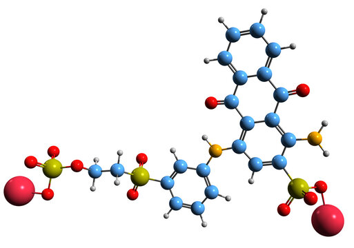  3D image of Remazol Brilliant Blue R skeletal formula - molecular chemical structure of  anthraquinone dye isolated on white background