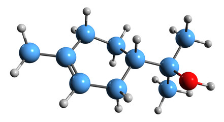 3D image of alpha-terpineol skeletal formula - molecular chemical structure of monoterpenoid isolated on white background
