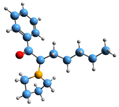 3D Image Of Alpha-Pyrrolidinoheptaphenone Skeletal Formula - Molecular Chemical Structure Of Designer Drug Isolated On White Background
