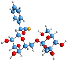 3D image of Amygdalin skeletal formula - molecular chemical structure of cyanogenic glycoside isolated on white background
