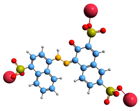  3D image of Amaranth skeletal formula - molecular chemical structure of dye Azorubin S isolated on white background

