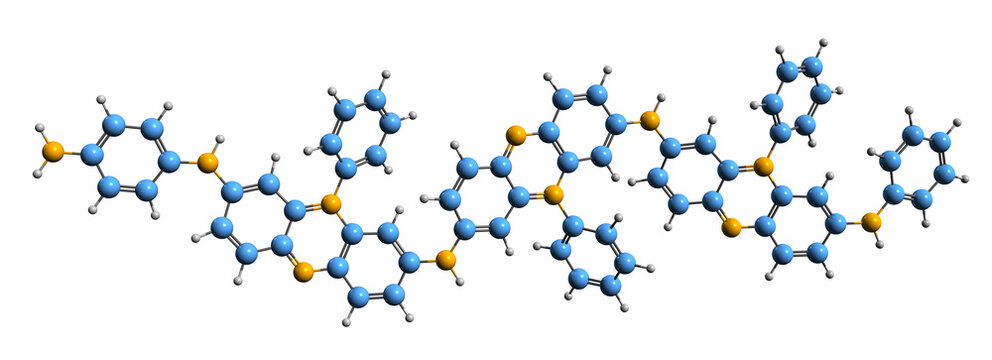 3D image of Aniline Black skeletal formula - molecular chemical structure of dye isolated on white background
