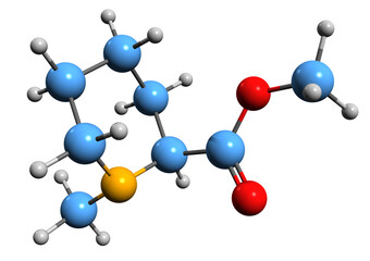 3D image of Arecoline skeletal formula - molecular chemical structure of parasympathomimetic stimulant alkaloid isolated on white background
