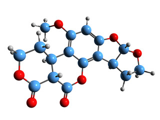 3D image of aflatoxin G2 skeletal formula - molecular chemical structure of poisonous carcinogen mycotoxin isolated on white background