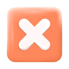 Obraz premium White cross on red button 3D icon. Square glossy button or checkbox with no, disapproval or cancel symbol 3D vector illustration on white background. Choice or dilemma, prohibition concept