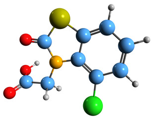  3D image of Benazolin skeletal formula - molecular chemical structure of herbicide isolated on white background
