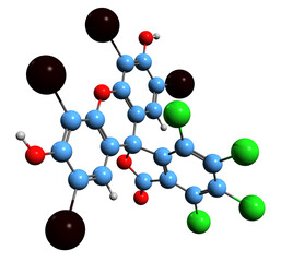 Obraz premium 3D image of Rose bengal skeletal formula - molecular chemical structure of stain isolated on white background 