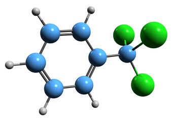 3D image of Benzotrichloride skeletal formula - molecular chemical structure of Toluene trichloride isolated on white background