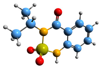Obraz premium 3D image of Bentazon skeletal formula - molecular chemical structure of herbicide isolated on white background 