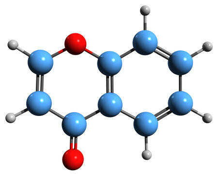 3D image of Benzopyrone skeletal formula - molecular chemical structure of Chromone isolated on white background
