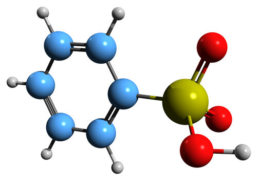 3D image of Benzenesulfonic acid skeletal formula - molecular chemical structure of Phenylsulfonic acid isolated on white background