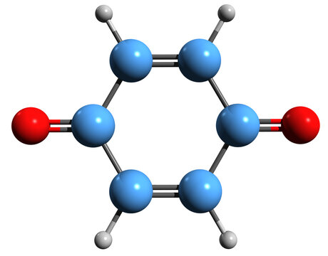  3D image of Benzoquinone skeletal formula - molecular chemical structure of p-Quinone isolated on white background
