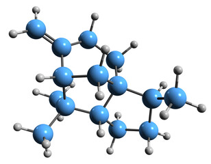 3D image of beta-cedren skeletal formula - molecular chemical structure of  sesquiterpene Cedr-8-ene isolated on white background
