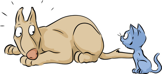 Begegnung zwischen großem Hund und kleinem Kätzchen