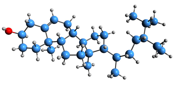 3D image of beta-Sitosterol skeletal formula - molecular chemical structure of phytosterol isolated on white background