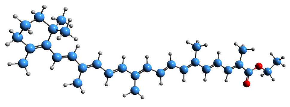 3D image of ethyl ester of beta-apo-8-carotenic acid skeletal formula - molecular chemical structure of Food orange 7 isolated on white background
