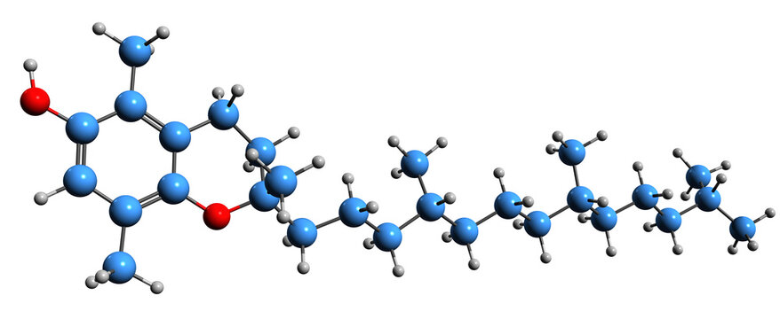 3D image of beta tocotrienol skeletal formula - molecular chemical structure of Vitamin E isolated on white background