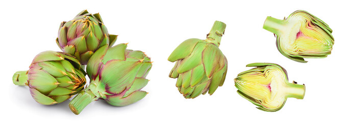 Naklejka premium Fresh Artichokes isolated on white background closeup