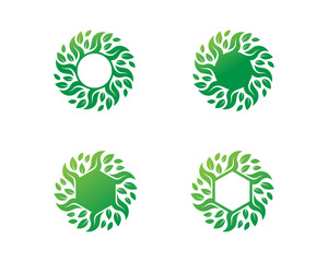 Circle and Hexagon Leaf Flower Logo Concept icon sign symbol Element Design. Floral, Herbal, Natural Products, Cosmetics, Ecology, Spa Logotype. Vector illustration template