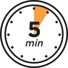 5 minutes timer. 5 min. Stopwatch symbol in flat style. Illustration