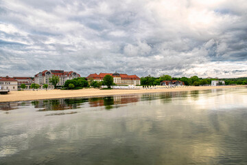 Fototapeta na wymiar Sunny beach of the Baltic Sea in Sopot