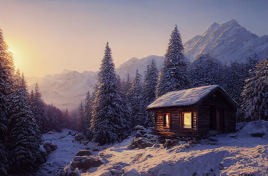 Beautiful Winter Landscape In Oil Painting Style