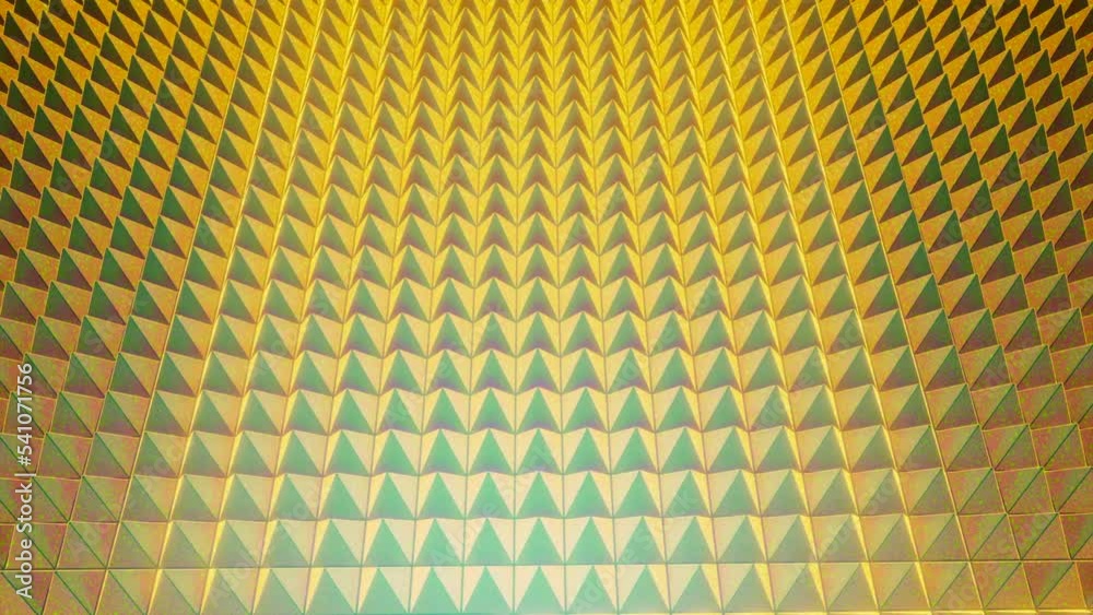Poster Rotating background with 3d pyramid surface. Design. Surface with 3d triangular pyramids. Animated background rotating with triangles on surface