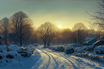 Beautiful winter landscape in oil painting style
