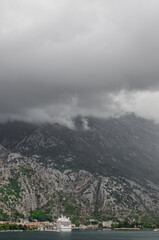 Beautiful cloudy sky in Bay of Kotor, stock photo.