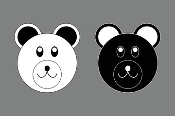 Teddy bear toy face black white outline flat design icon - vector illustration