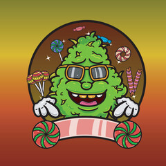Candy Flavor with Weed Mascot Cartoon. Weed Design For Logo, Label and Packaging Product.