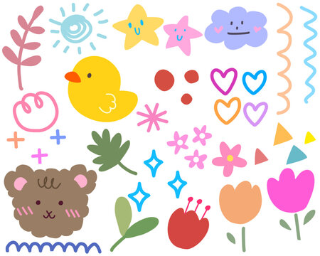 Naklejka Cute kawaii sticker set with color full Doodle art for decoration , sticker , other