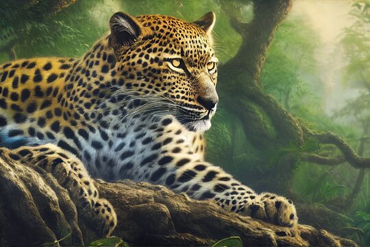 Leopard in the jungle.Illustration for advertising, cartoons, games, print media.