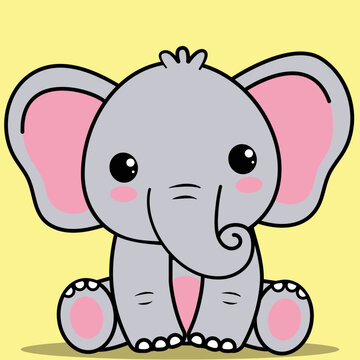 Cute Baby Elephant, Kawaii Baby Elephant sitting