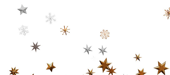 new year pattern. Christmas theme, golden openwork shiny snowflakes, star, 3D rendering.