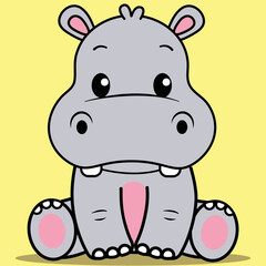 Cute Baby Hippo, Kawaii Hippopotamus Sitting
