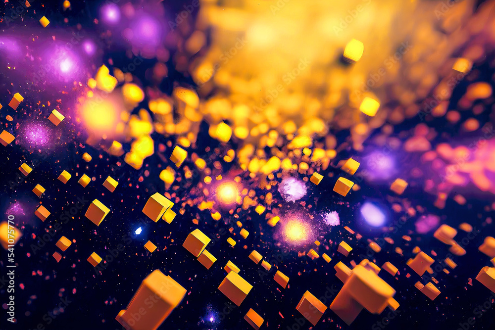 Wall mural voxel blocks flying in colorful space galaxy as abstract wallpaper