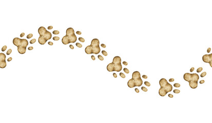 Watercolor seamless border with paw prints. Beige long frame with footprints creative design