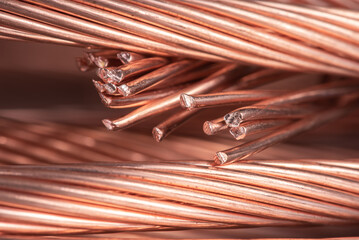 Copper wire cable close-up, raw material energy industry