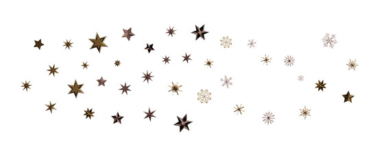 new year pattern. Christmas theme, golden openwork shiny snowflakes, star, 3D rendering.