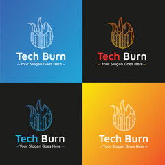 Tech Burn Fire Flame Illustration Logo Design Vector