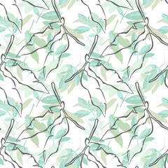 Abstract seamless pattern with leaves. Trendy hand drawn textures.