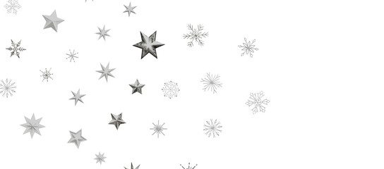 new year pattern. Christmas theme, golden openwork shiny snowflakes, star, 3D rendering.
