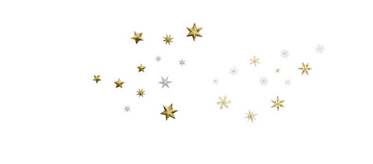 Fototapeta na wymiar new year pattern. Christmas theme, golden openwork shiny snowflakes, star, 3D rendering.
